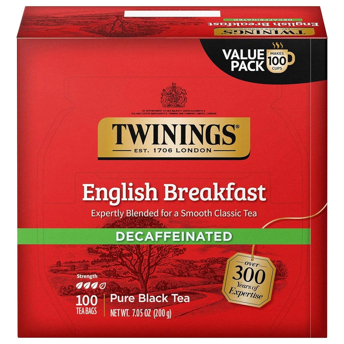 Twinings Pure Green Tea Individually Wrapped Bags, 100 Count (Pack of 1), Smooth & Refreshing, Caffeinated, Enjoy Hot or Iced, 100 Teabags