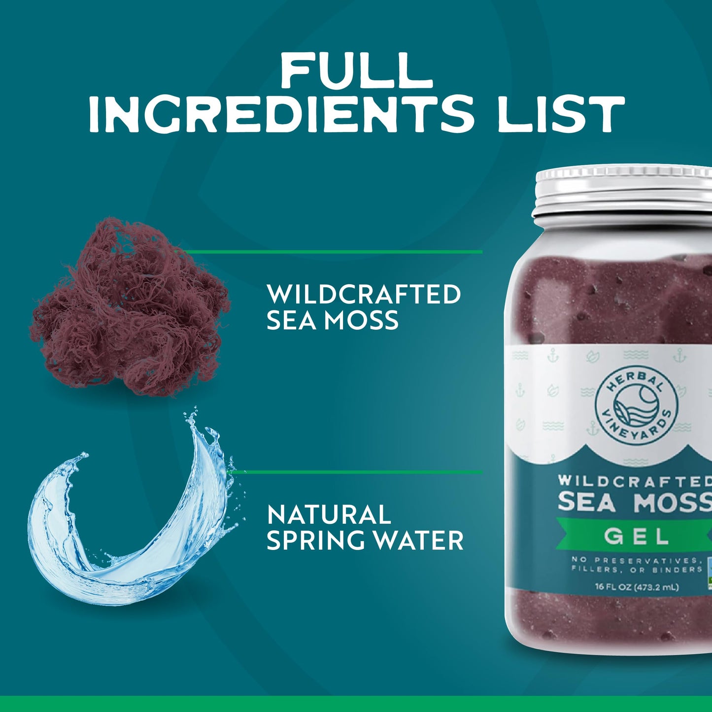 Herbal Vineyards Wildcrafted Irish Pineapple Sea Moss Gel 16 Oz - Organic Seamoss Gel Made with Dried Seaweed & Fresh Sea Vegetables, Natural & Plant-Based, Harvested in Pristine Waters, USA