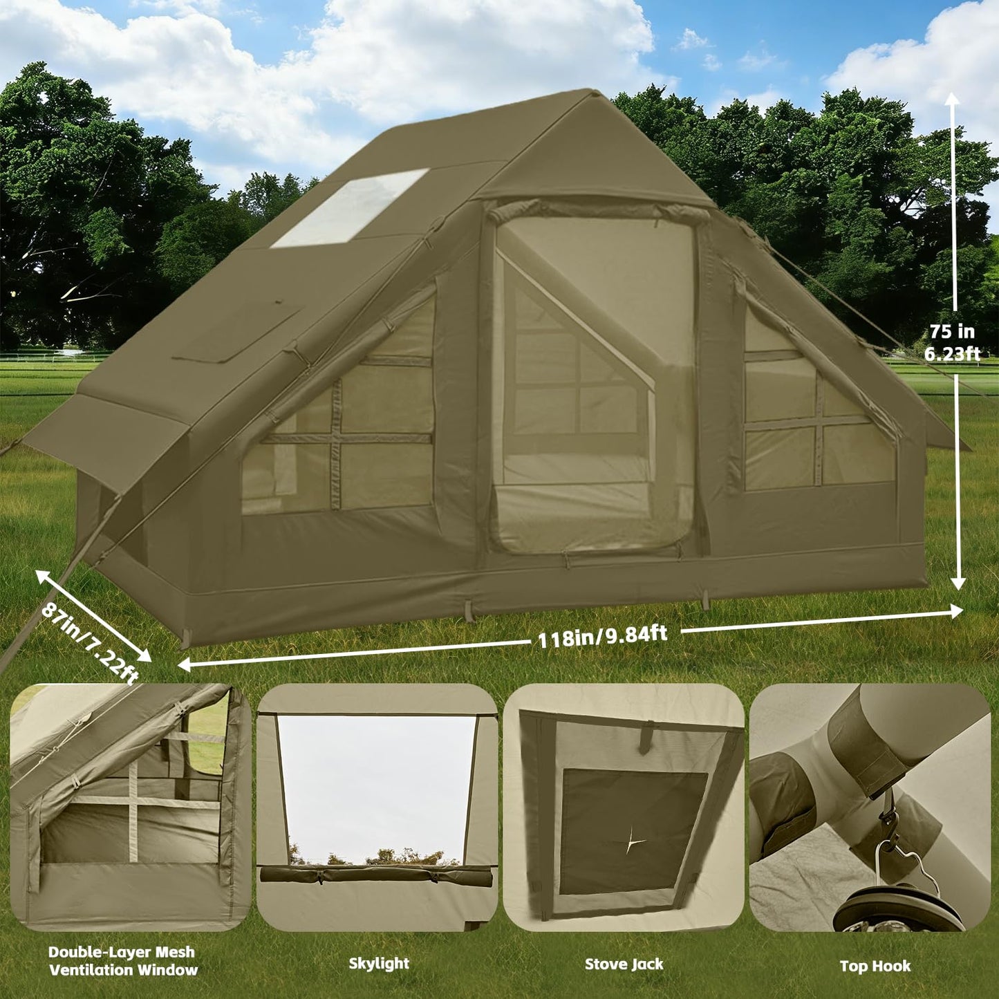 Inflatable Tents for Camping,Easy Blow Up Tent with Hand Pump,4 Seasons Waterproof Air Inflatable Camping Tent House for Family Weekend Camping