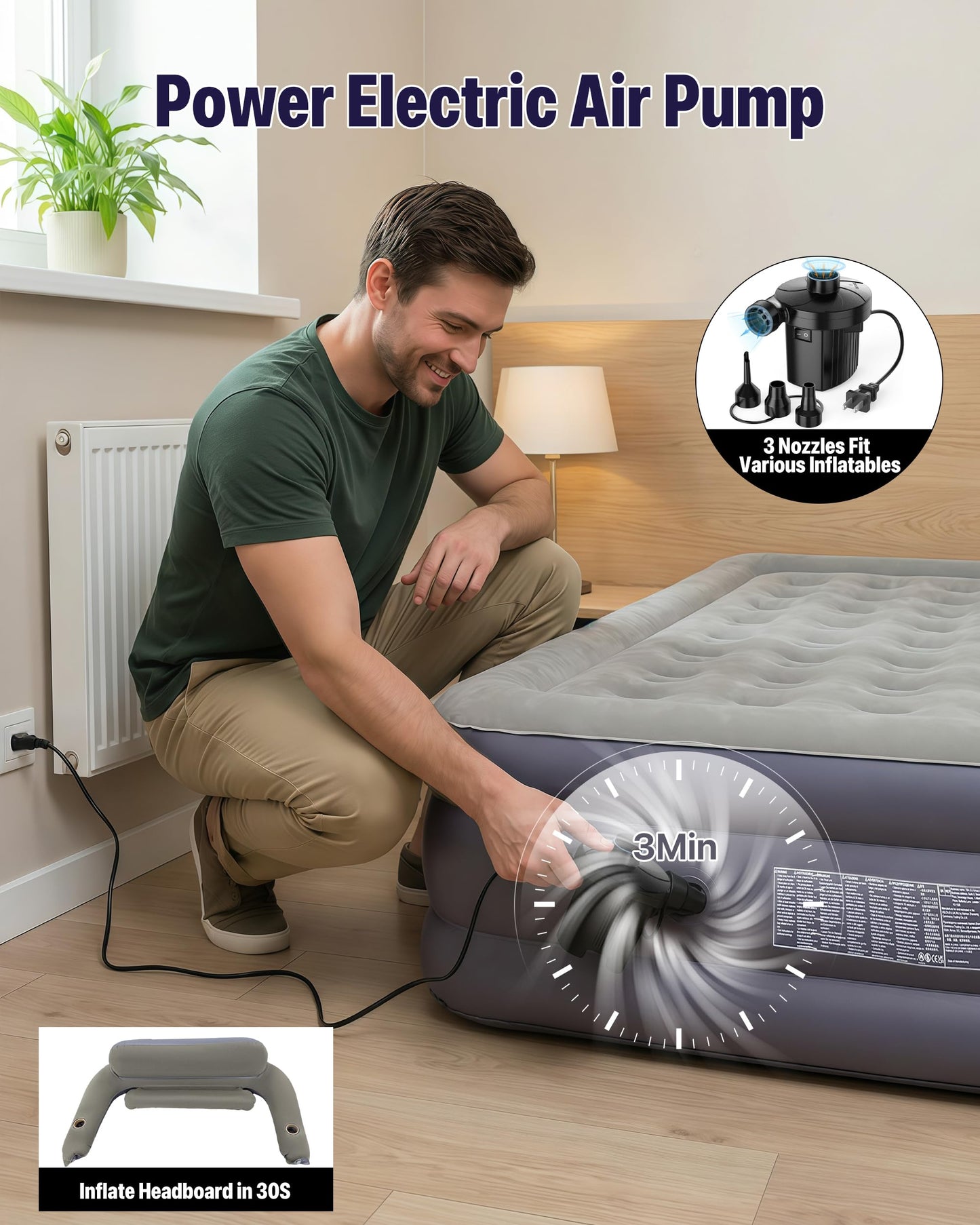 A-ER-FA Queen Air Mattress with Detachable Headboard and Cup Holder - 20 Height 700lbs Capacity Comfort Inflatable Bed for Guests Home Camping and Travel Durable Construction,Colchón Inflable,Air Bed