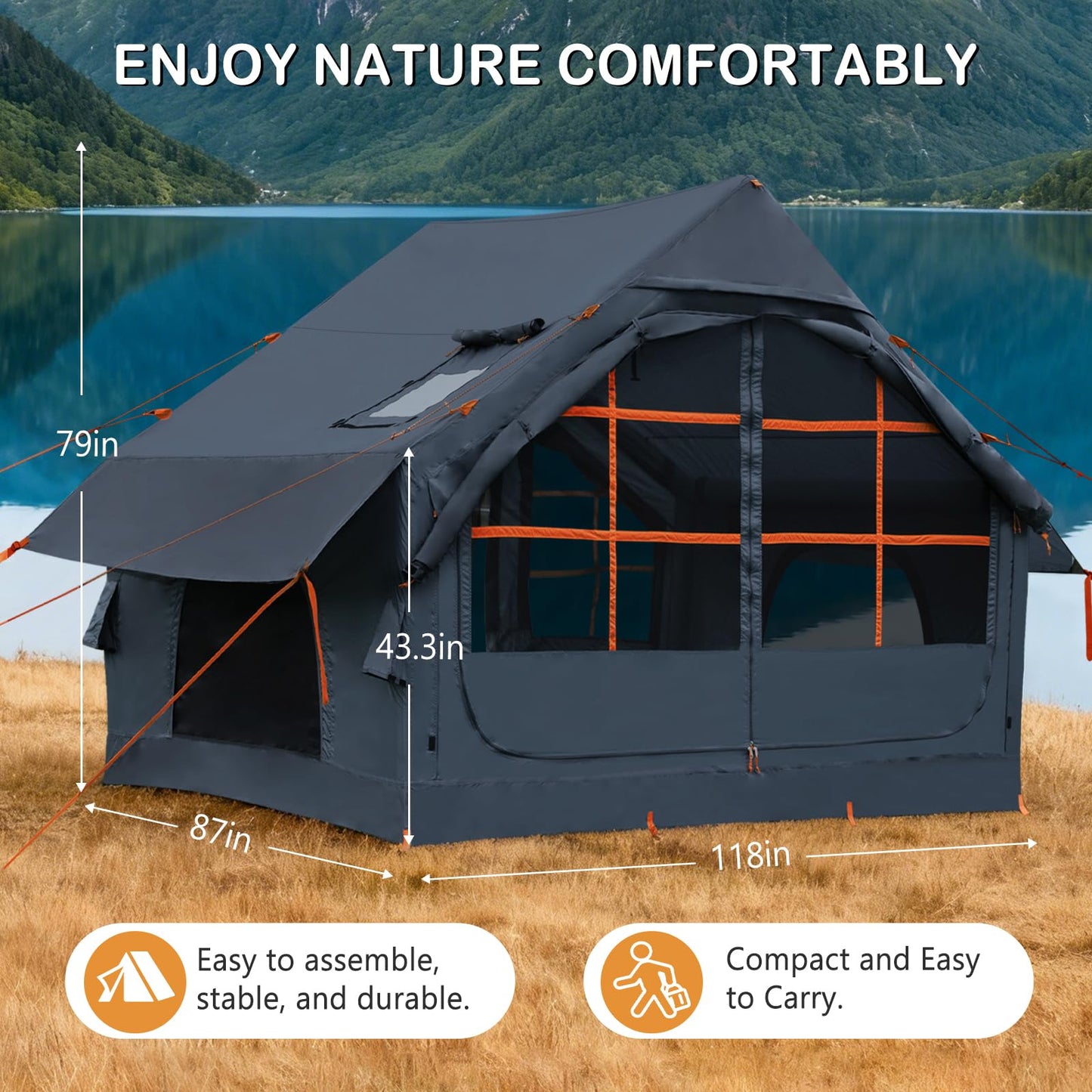 Inflatable Tents for Camping,Easy Blow Up Tent with Hand Pump,4 Seasons Waterproof Air Inflatable Camping Tent House for Family Weekend Camping