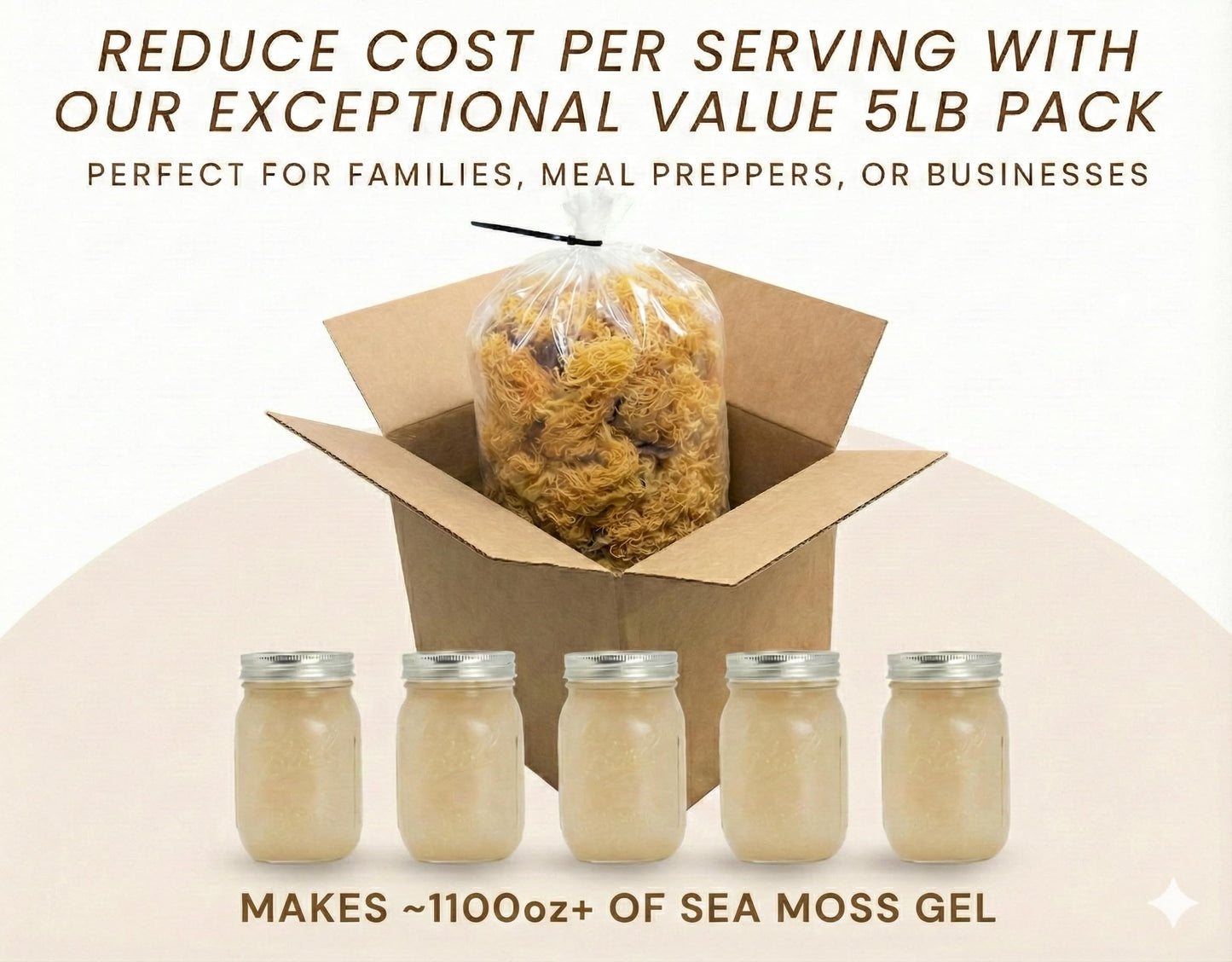 Raw Wildcrafted Gold Sea Moss from St. Lucia, Sun-Dried Whole Leaf Irish Moss, Natural Wild Sea Moss | Makes 120+ oz Gel | 8 oz Bag