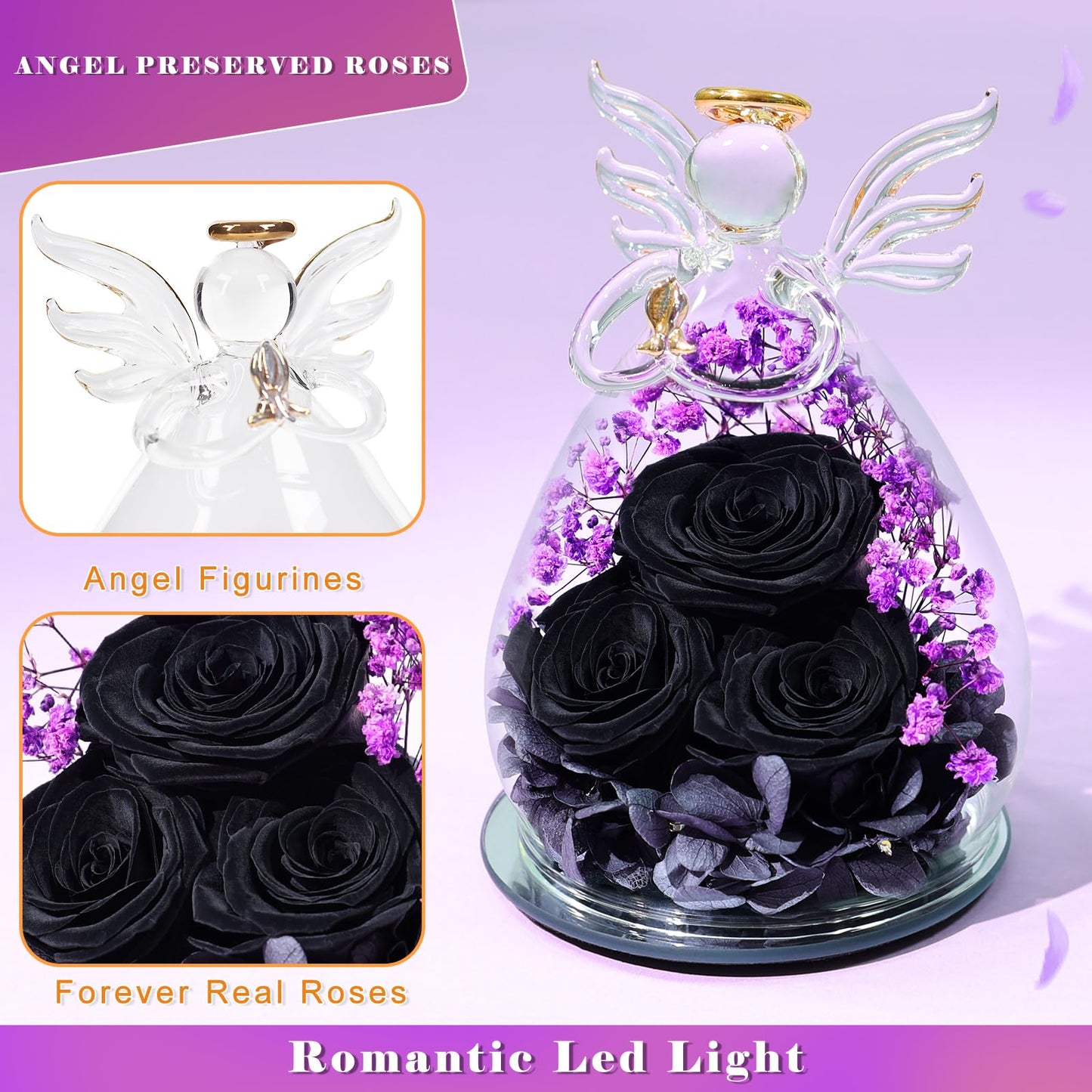Beferr Mothers Day Mom Birthday Gifts for Women, Fresh Flowers for Delivery Forever Preserved Rose in Glass Angel Figurine, Anniversary Christian Real Rose for Grandma Nana Wife Mum from Daughter Son