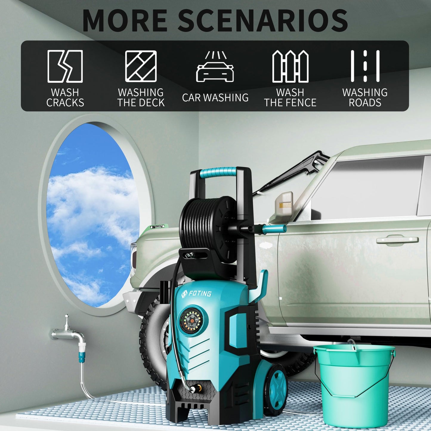 2026new Pressure Washer 5000PSI with Adj-8-Level Touch Screen, 34" Tall Power Washer, 4 Quick Connect Nozzles, Inlet Hose&Filter&500mlFoam Cannon for Cars/Fences/Driveways,Blue