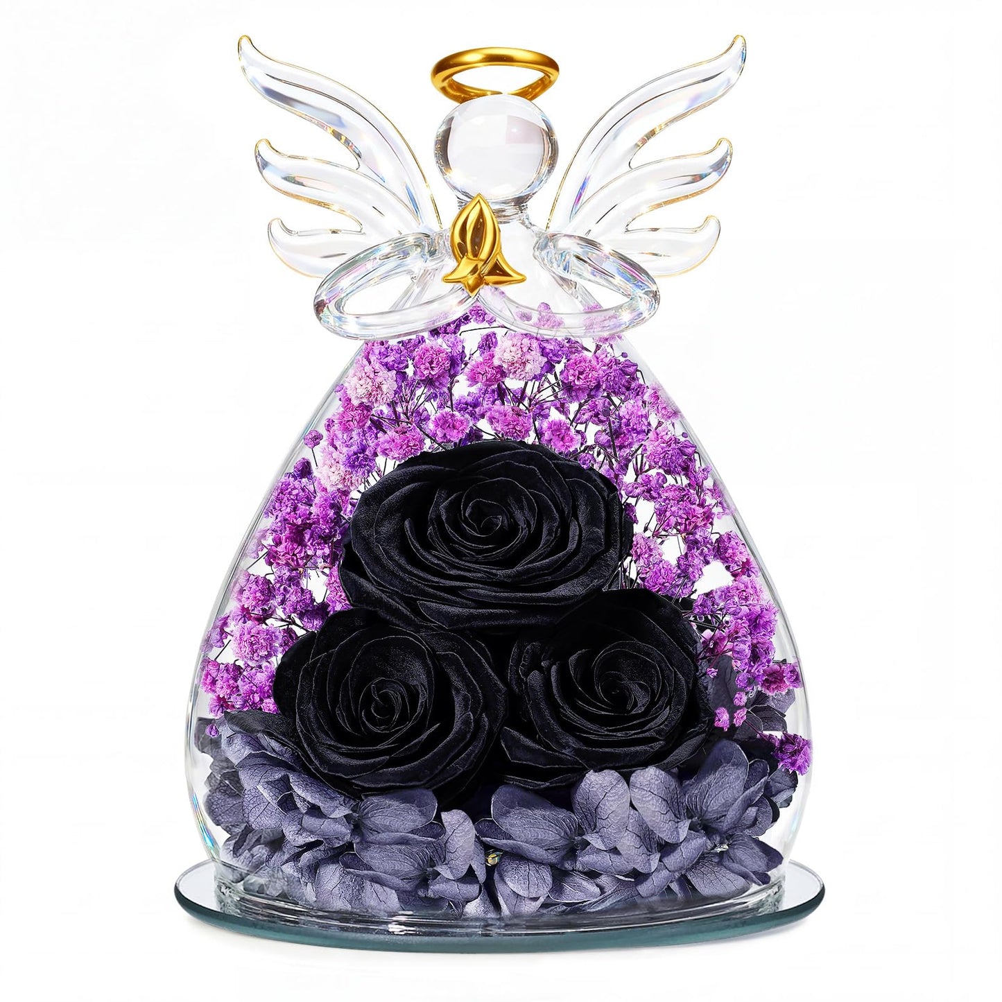 Beferr Mothers Day Mom Birthday Gifts for Women, Fresh Flowers for Delivery Forever Preserved Rose in Glass Angel Figurine, Anniversary Christian Real Rose for Grandma Nana Wife Mum from Daughter Son