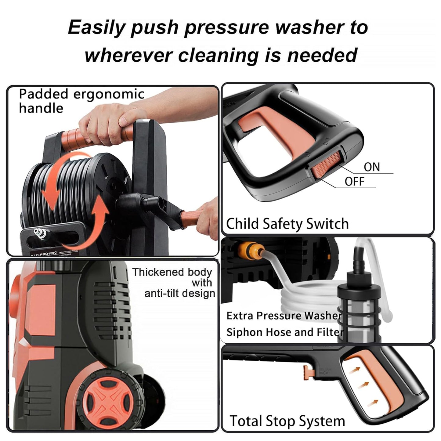 2026new Pressure Washer 5000PSI with Adj-8-Level Touch Screen, 34" Tall Power Washer, 4 Quick Connect Nozzles, Inlet Hose&Filter&500mlFoam Cannon for Cars/Fences/Driveways,Blue