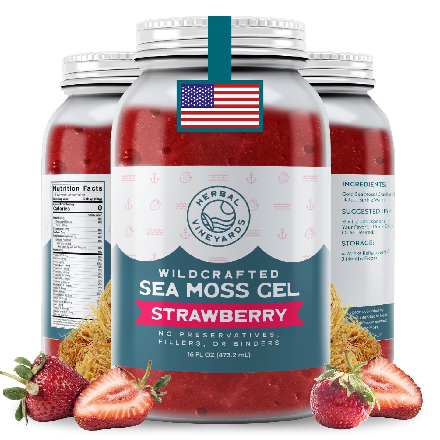 Herbal Vineyards Wildcrafted Irish Pineapple Sea Moss Gel 16 Oz - Organic Seamoss Gel Made with Dried Seaweed & Fresh Sea Vegetables, Natural & Plant-Based, Harvested in Pristine Waters, USA