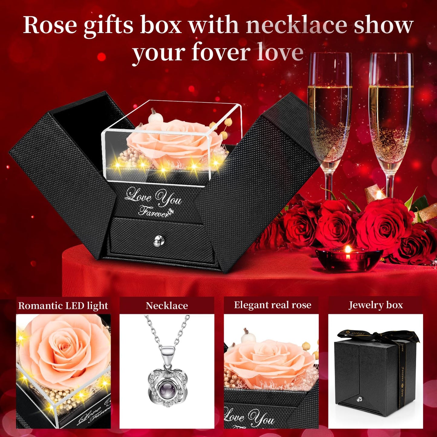 Preserved Sky Blue Real Rose with Heart I Love You Necklace -Eternal Flowers Rose Birthday Gifts for Women Her Mom Wife Girlfriend Grandma on Valentines Mothers Day Christmas Anniversary Romantic