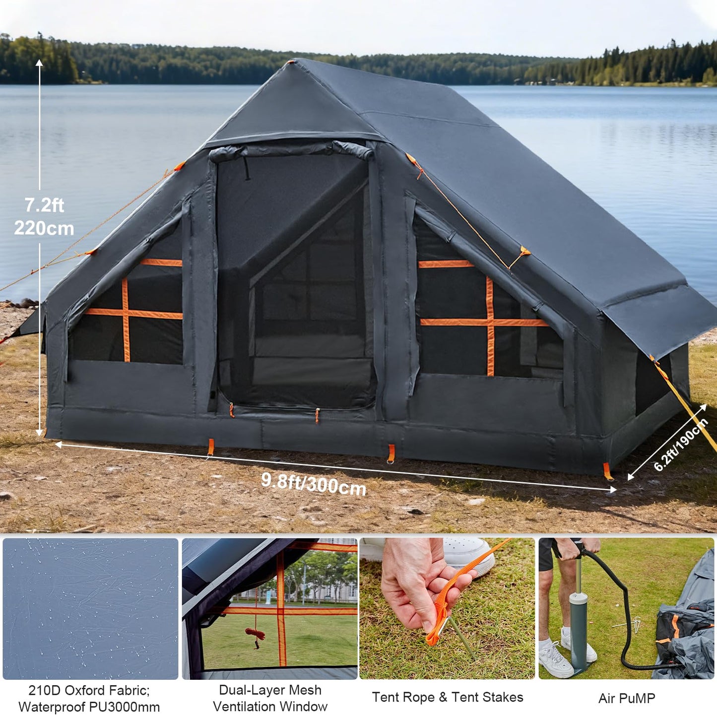 Inflatable Tents for Camping,Easy Blow Up Tent with Hand Pump,4 Seasons Waterproof Air Inflatable Camping Tent House for Family Weekend Camping