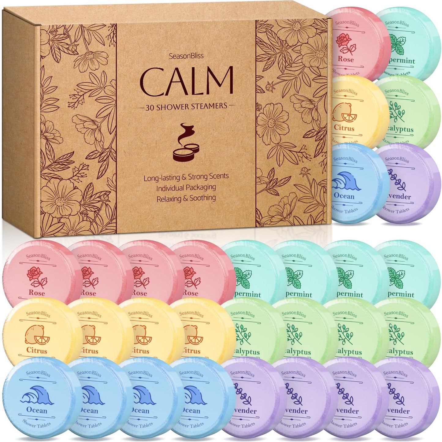 Shower Steamers 30 PCS with Individually Wrapped, Shower Bombs for Women with 6 Rich Scents, Rose Peppermint Citrus Eucalyptus Ocean Lavender, Mother's Day Valentines Birthday Present for Mom Wife Men