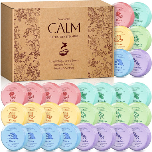 Shower Steamers 30 PCS with Individually Wrapped, Shower Bombs for Women with 6 Rich Scents, Rose Peppermint Citrus Eucalyptus Ocean Lavender, Mother's Day Valentines Birthday Present for Mom Wife Men