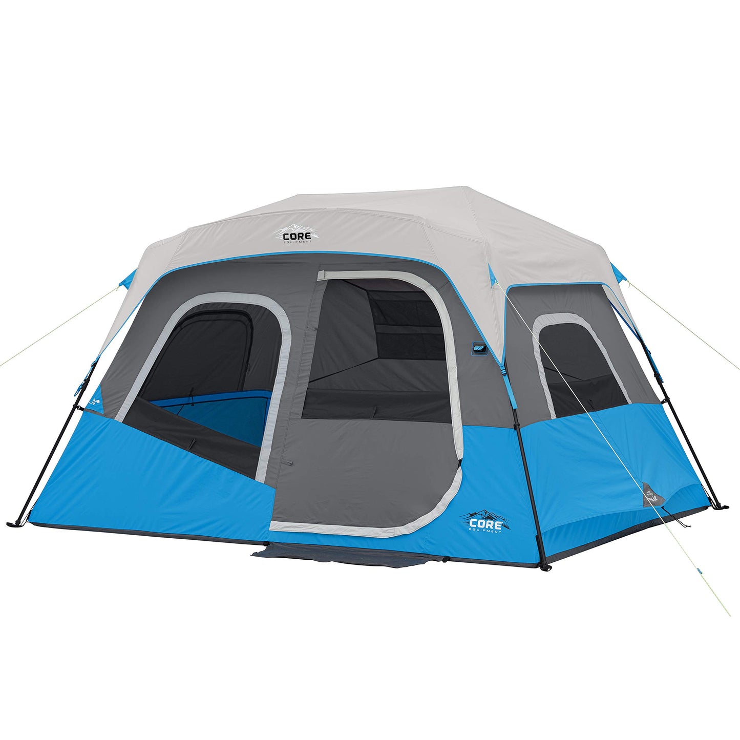 CORE Instant Cabin Tents with LED Lights | Family Multi Room Lighted Pop Up Tents for Camping | Included Storage Pockets for Camping Accessories