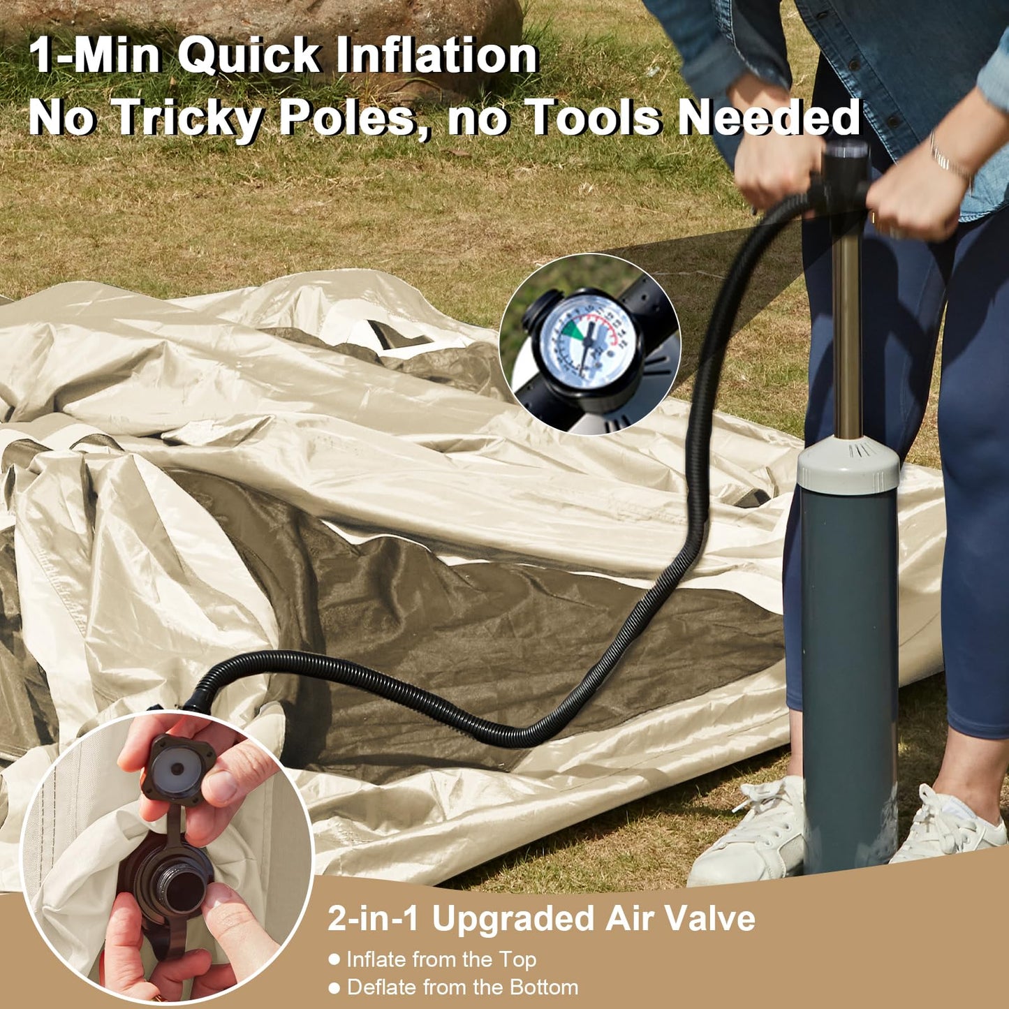 Inflatable Tents for Camping,Easy Blow Up Tent with Hand Pump,4 Seasons Waterproof Air Inflatable Camping Tent House for Family Weekend Camping