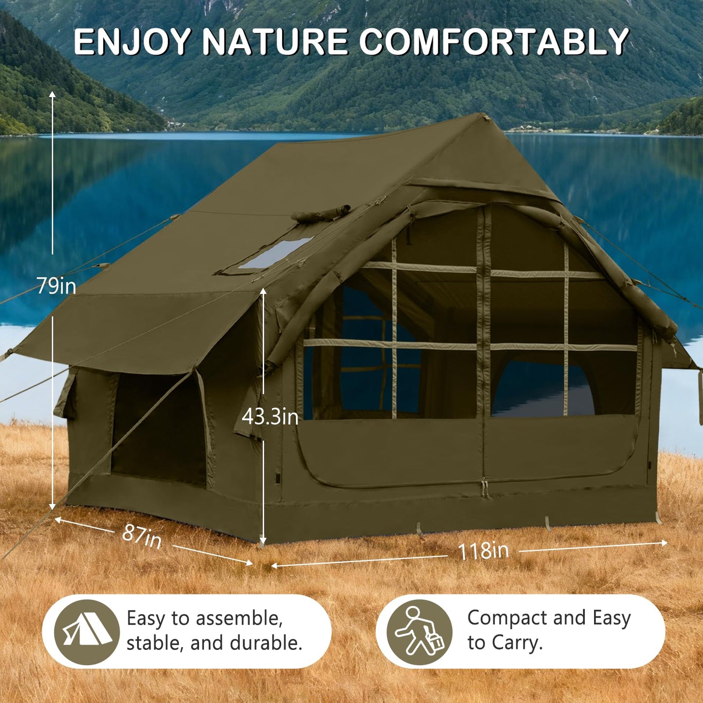 Inflatable Tents for Camping,Easy Blow Up Tent with Hand Pump,4 Seasons Waterproof Air Inflatable Camping Tent House for Family Weekend Camping