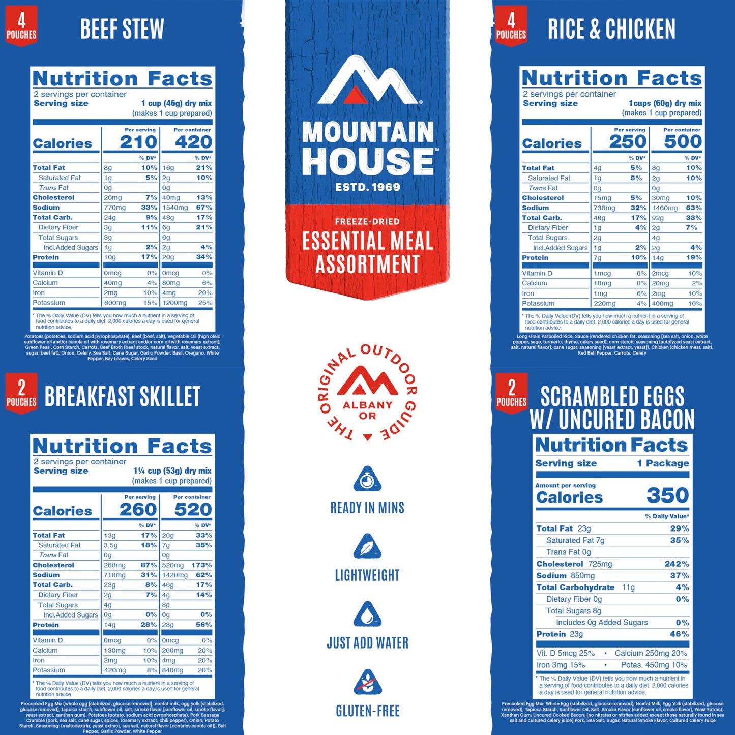 Mountain House Emergency Meal Assortment Kits, Freeze-Dried Survival Food Kit for Disaster Preparedness & Long-Term Storage, 30-Year Shelf Life