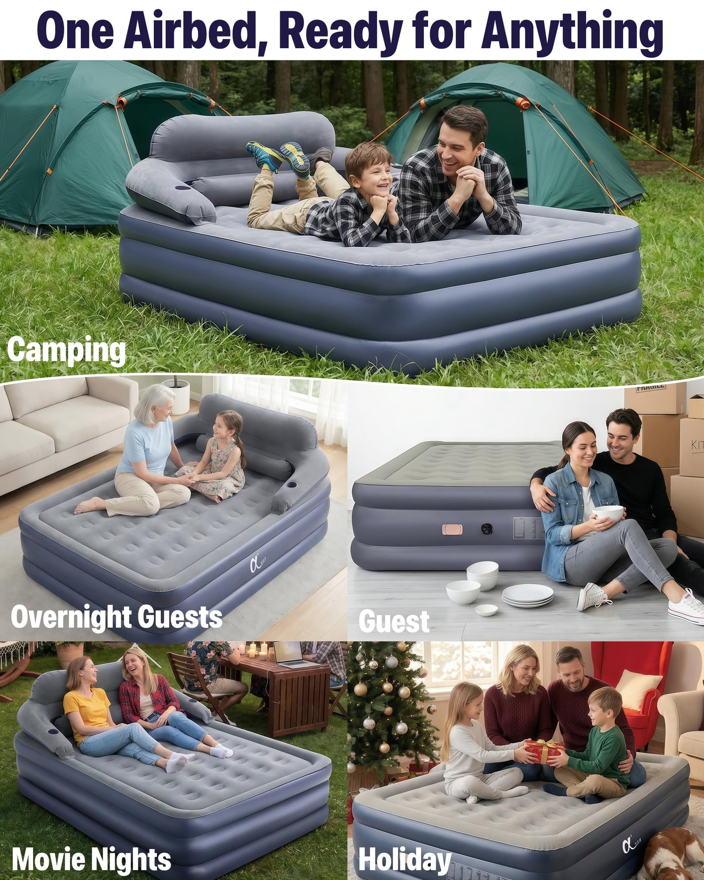 A-ER-FA Queen Air Mattress with Detachable Headboard and Cup Holder - 20 Height 700lbs Capacity Comfort Inflatable Bed for Guests Home Camping and Travel Durable Construction,Colchón Inflable,Air Bed