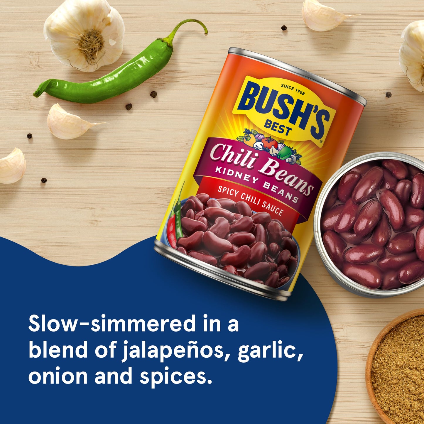 BUSH'S BEST 16 oz Canned Mild Red Chili Beans, Source of Plant Based Protein and Fiber, Low Fat, Gluten Free, (Pack of 12)