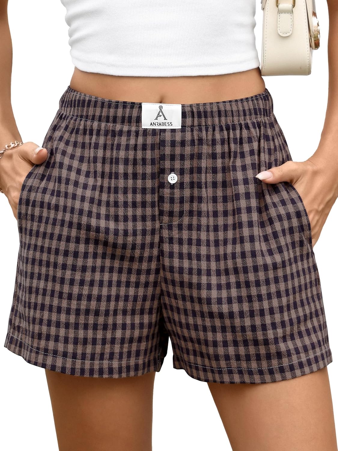 ANRABESS Boxer Shorts for Women Gingham Pajama 2026 Summer Casual Lounge Sleep Plaid Shorts Y2K Beach Bottoms