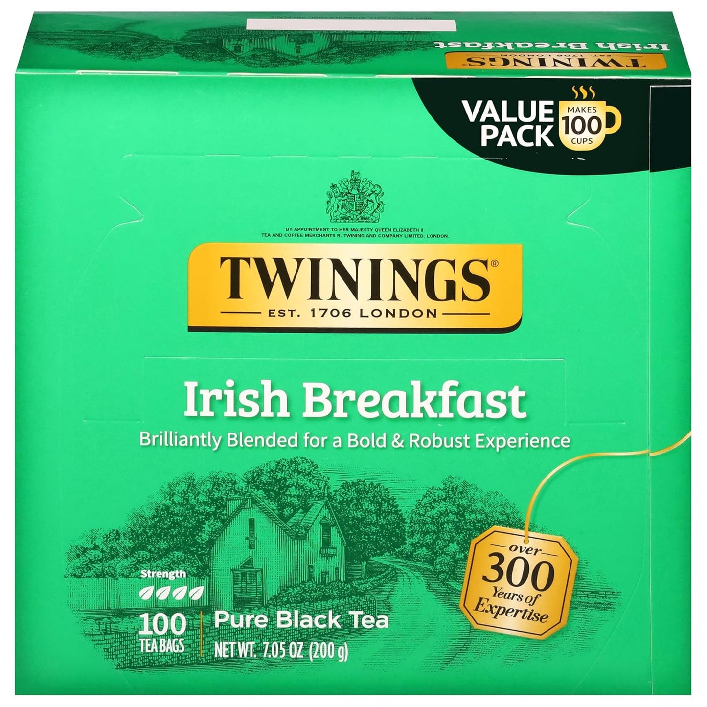 Twinings Pure Green Tea Individually Wrapped Bags, 100 Count (Pack of 1), Smooth & Refreshing, Caffeinated, Enjoy Hot or Iced, 100 Teabags