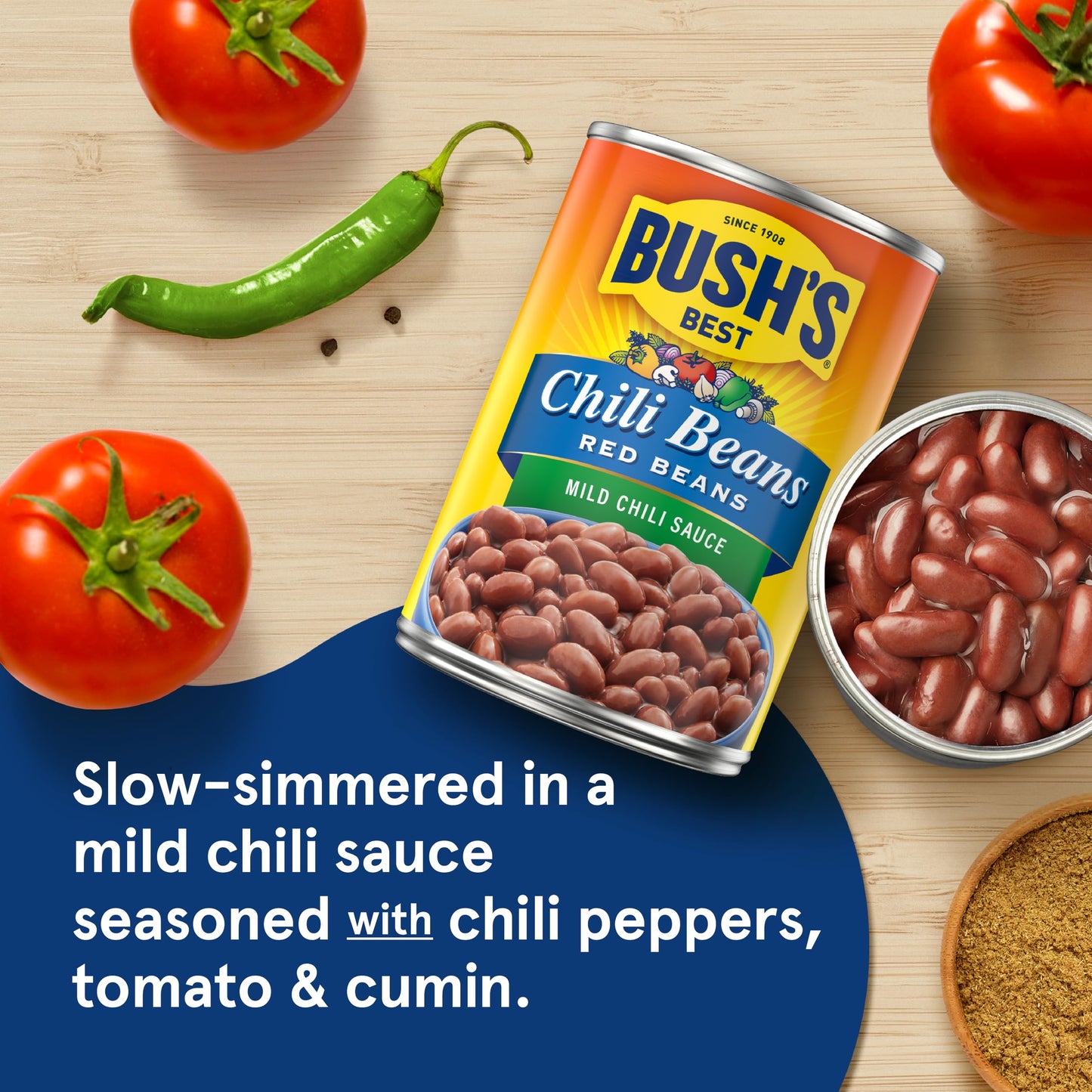 BUSH'S BEST 16 oz Canned Mild Red Chili Beans, Source of Plant Based Protein and Fiber, Low Fat, Gluten Free, (Pack of 12)