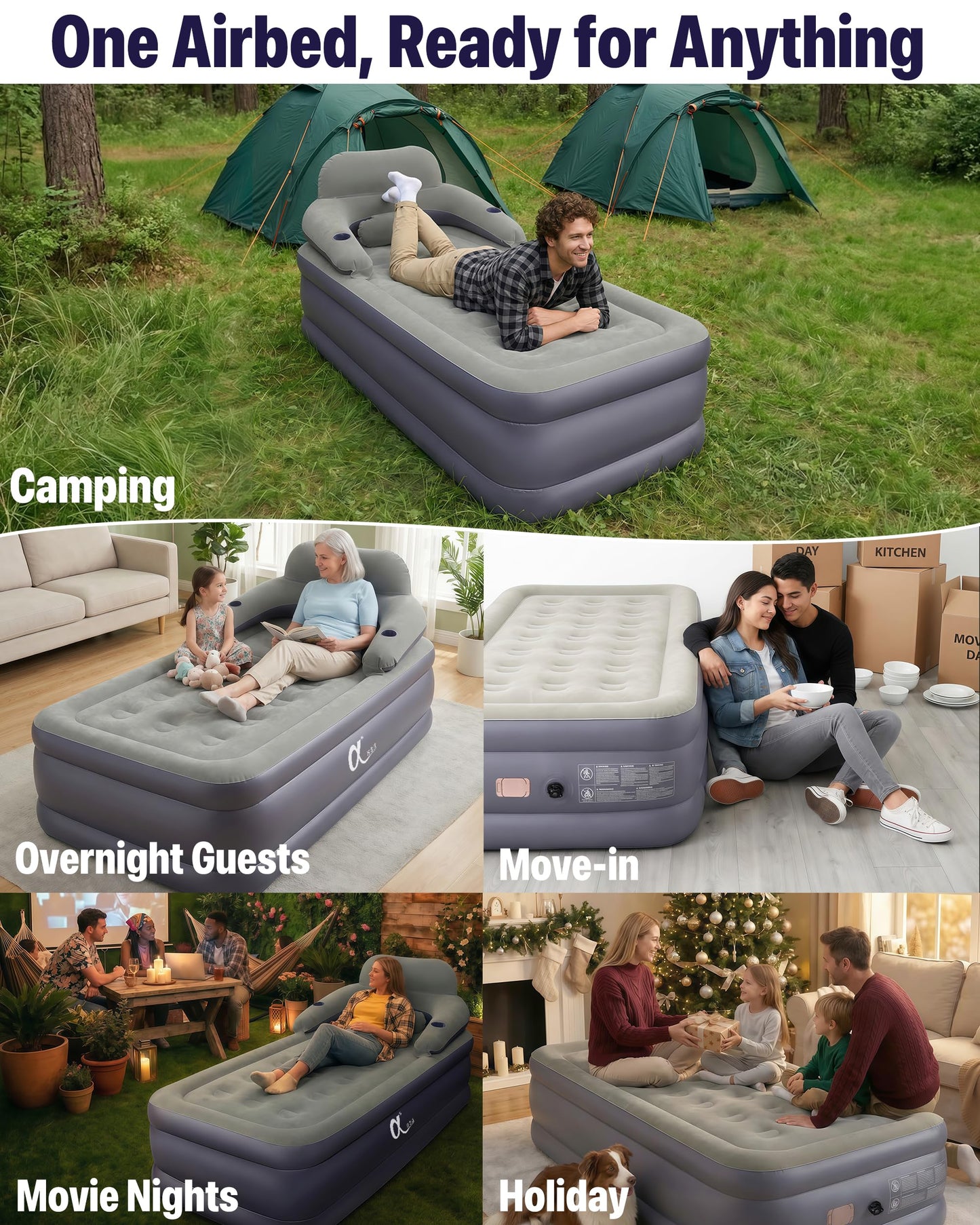 A-ER-FA Queen Air Mattress with Detachable Headboard and Cup Holder - 20 Height 700lbs Capacity Comfort Inflatable Bed for Guests Home Camping and Travel Durable Construction,Colchón Inflable,Air Bed