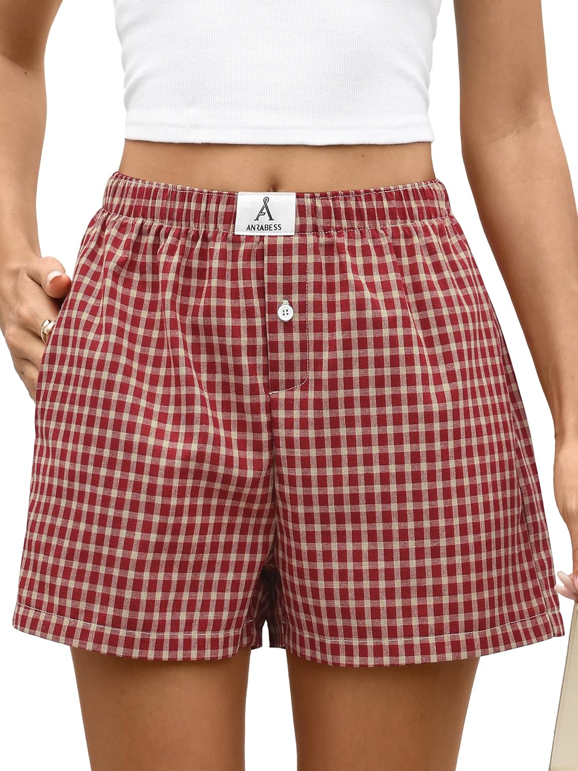 ANRABESS Boxer Shorts for Women Gingham Pajama 2026 Summer Casual Lounge Sleep Plaid Shorts Y2K Beach Bottoms